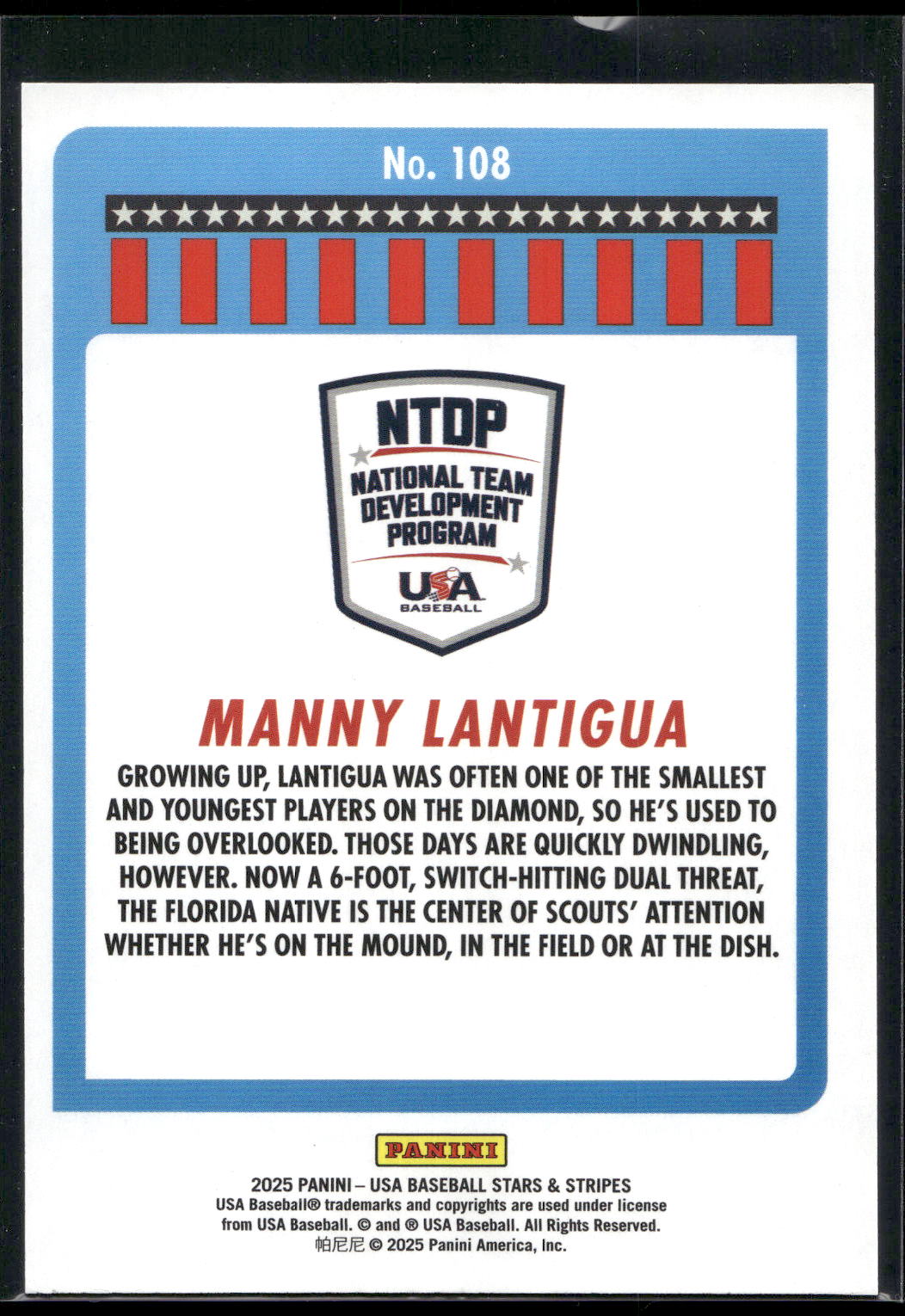 2025 Panini Stars & Stripes USA Baseball #108 Manny Lantigua