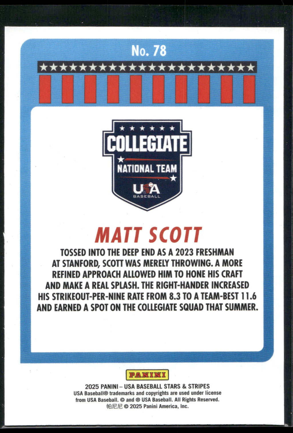 2025 Panini Stars & Stripes USA Baseball #78 Matt Scott