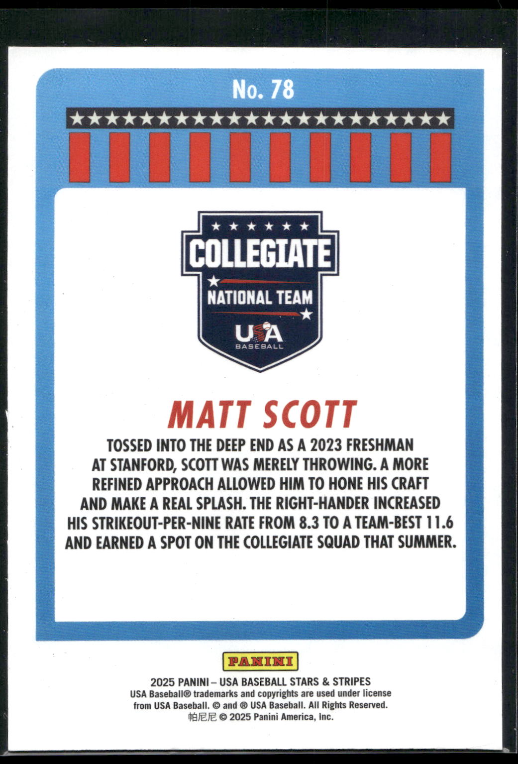 2025 Panini Stars & Stripes USA Baseball #78 Matt Scott