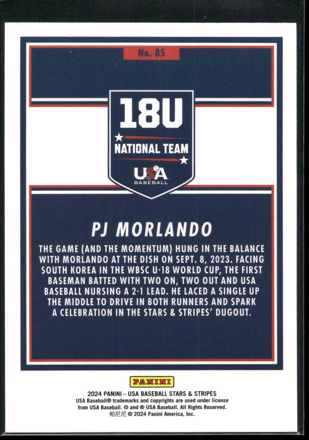 2024 Panini Stars & Stripes USA Baseball #85 PJ Morlando Stars