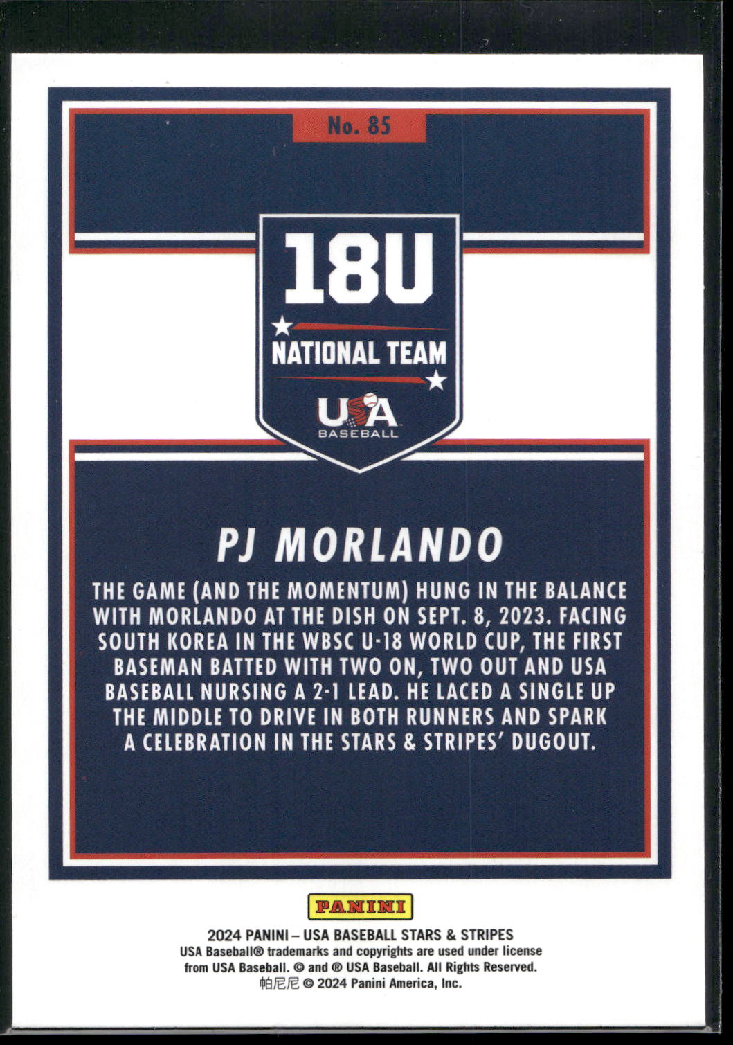 2024 Panini Stars & Stripes USA Baseball #85 PJ Morlando Stars