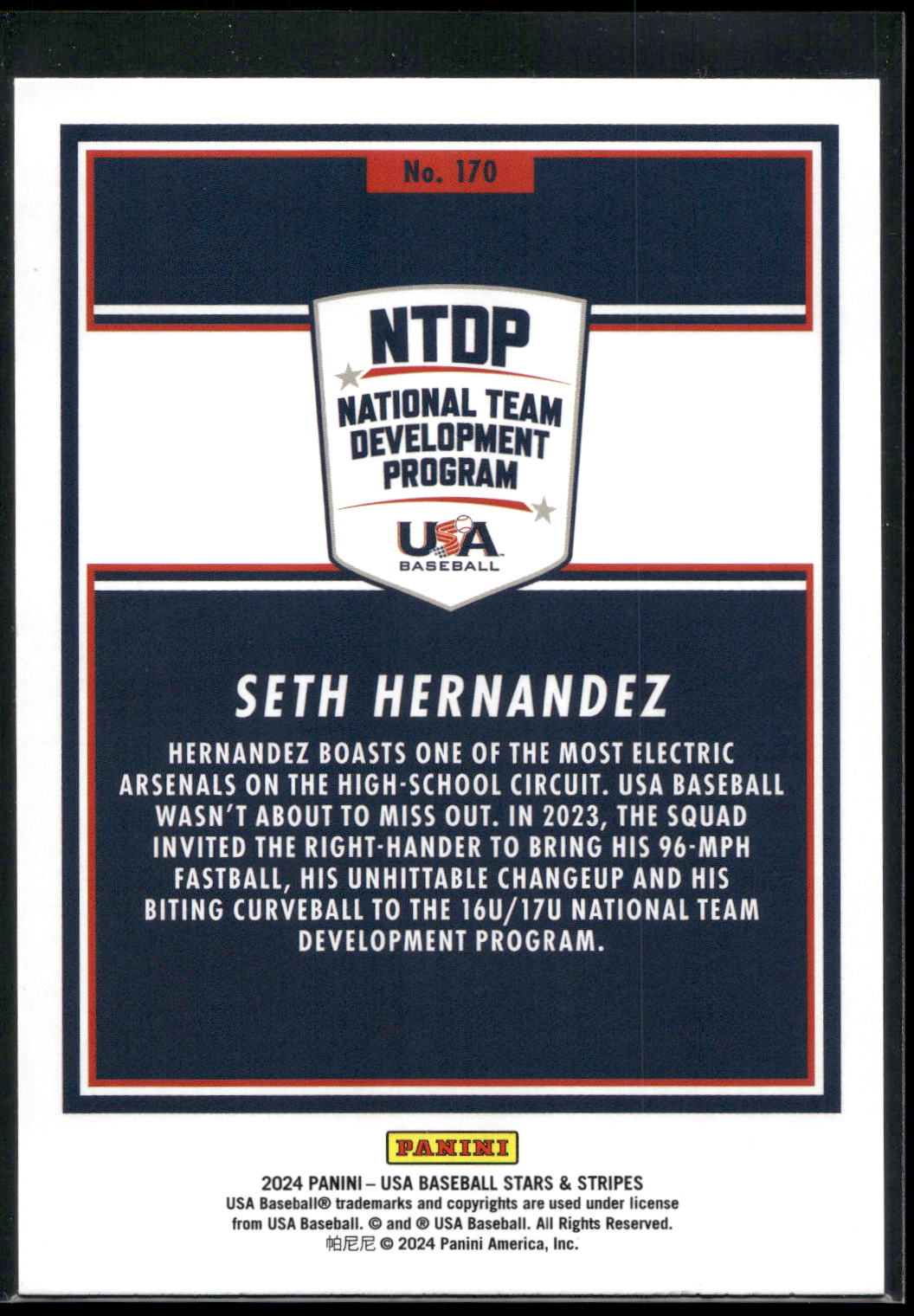 2024 Panini Stars & Stripes USA Baseball #170 Seth Hernandez Stars
