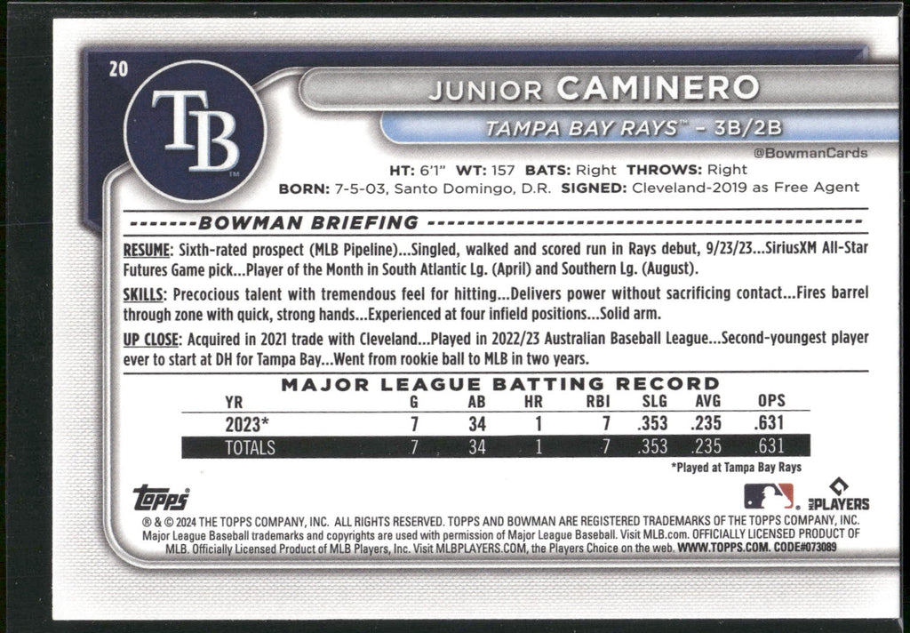 2024 Bowman #20 Junior Caminero