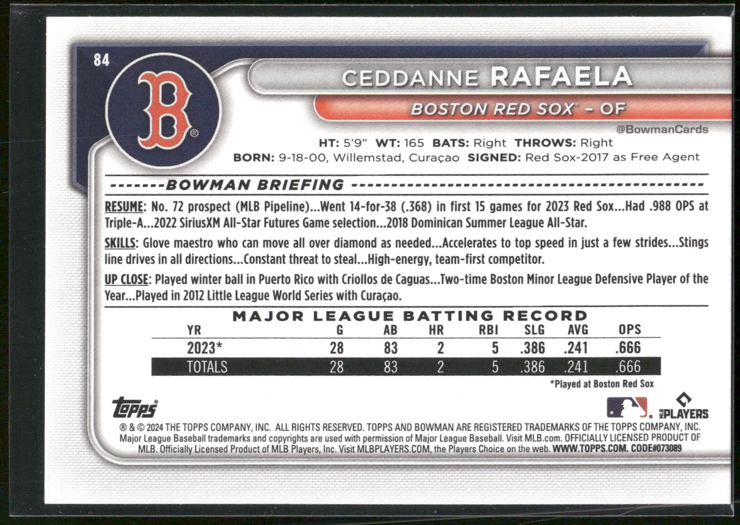 2024 Bowman #84 Ceddanne Rafaela