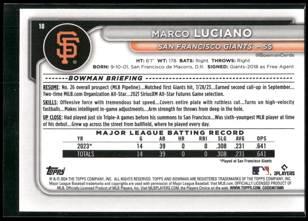 2024 Bowman #18 Marco Luciano