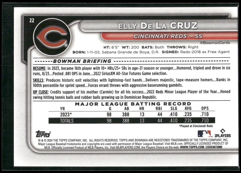 2024 Bowman #22 Elly De La Cruz