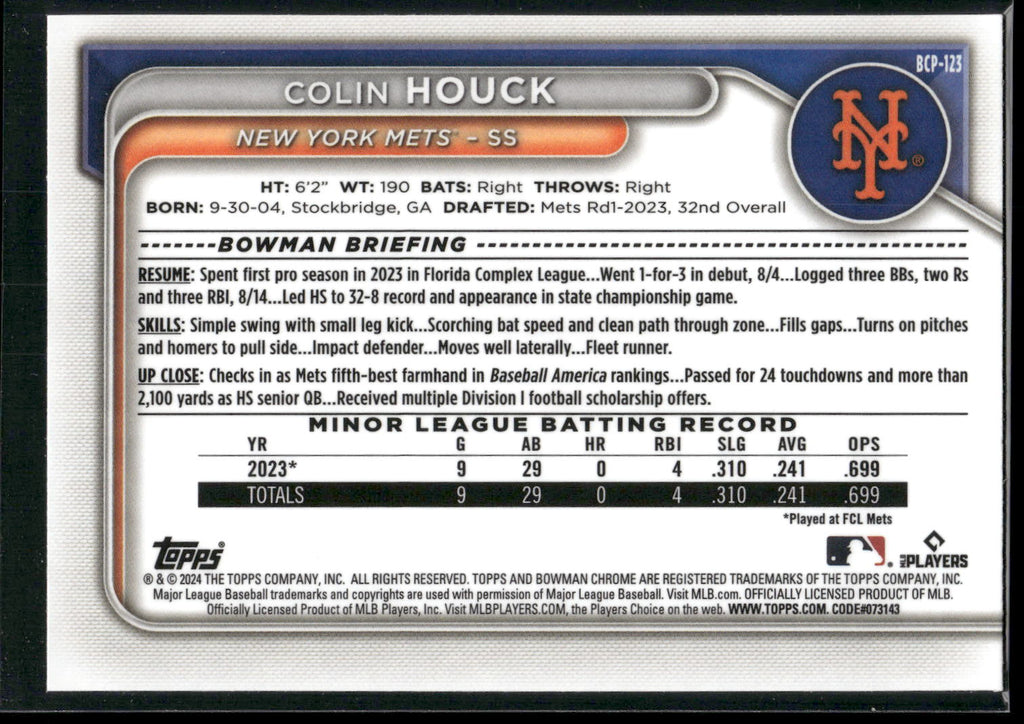 2024 Bowman #BP-123 Colin Houck Prospects