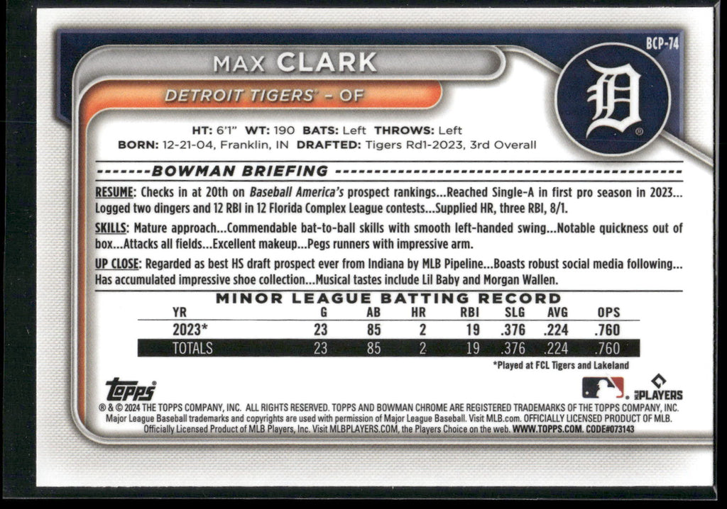 2024 Bowman #BP-74 Max Clark Prospects