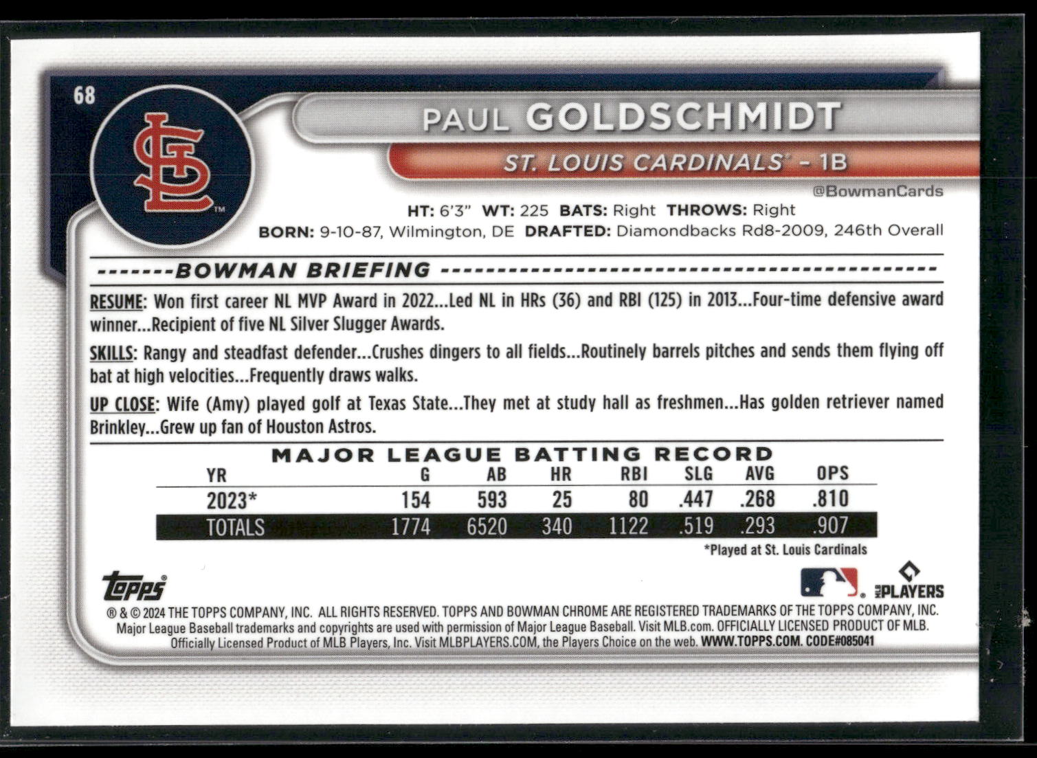 2024 Bowman Chrome #68 Paul Goldschmidt