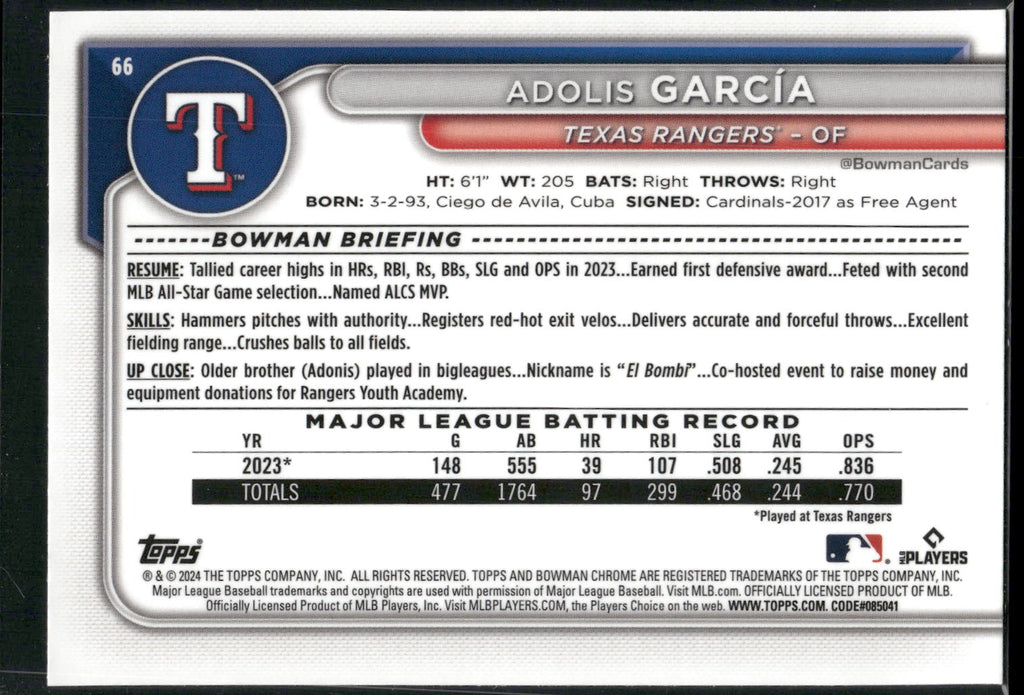 2024 Bowman Chrome #66 Adolis García