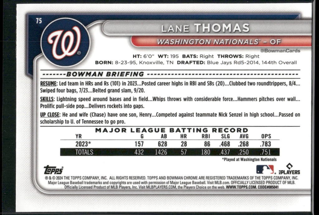 2024 Bowman Chrome #75 Lane Thomas