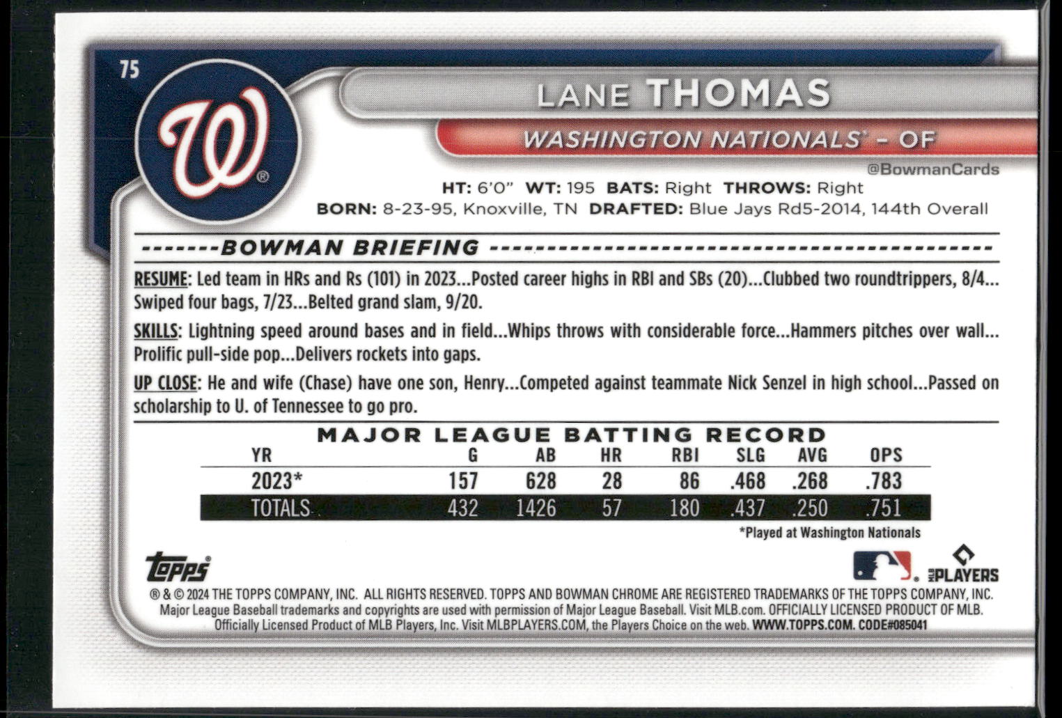 2024 Bowman Chrome #75 Lane Thomas