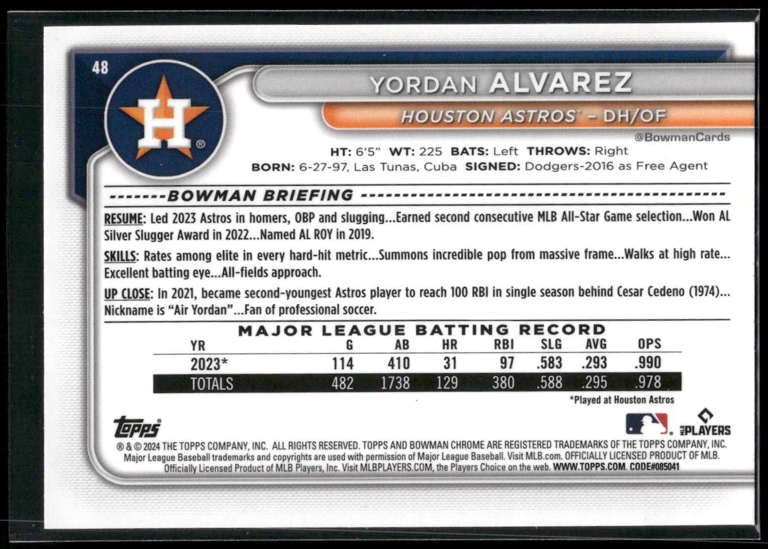 2024 Bowman Chrome #48 Yordan Alvarez
