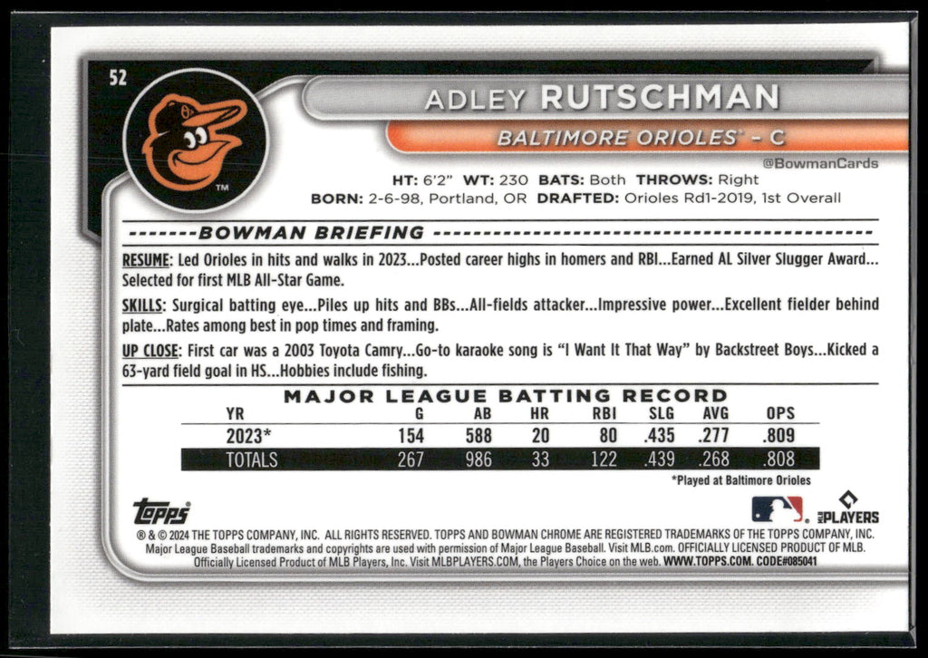 2024 Bowman Chrome #52 Adley Rutschman