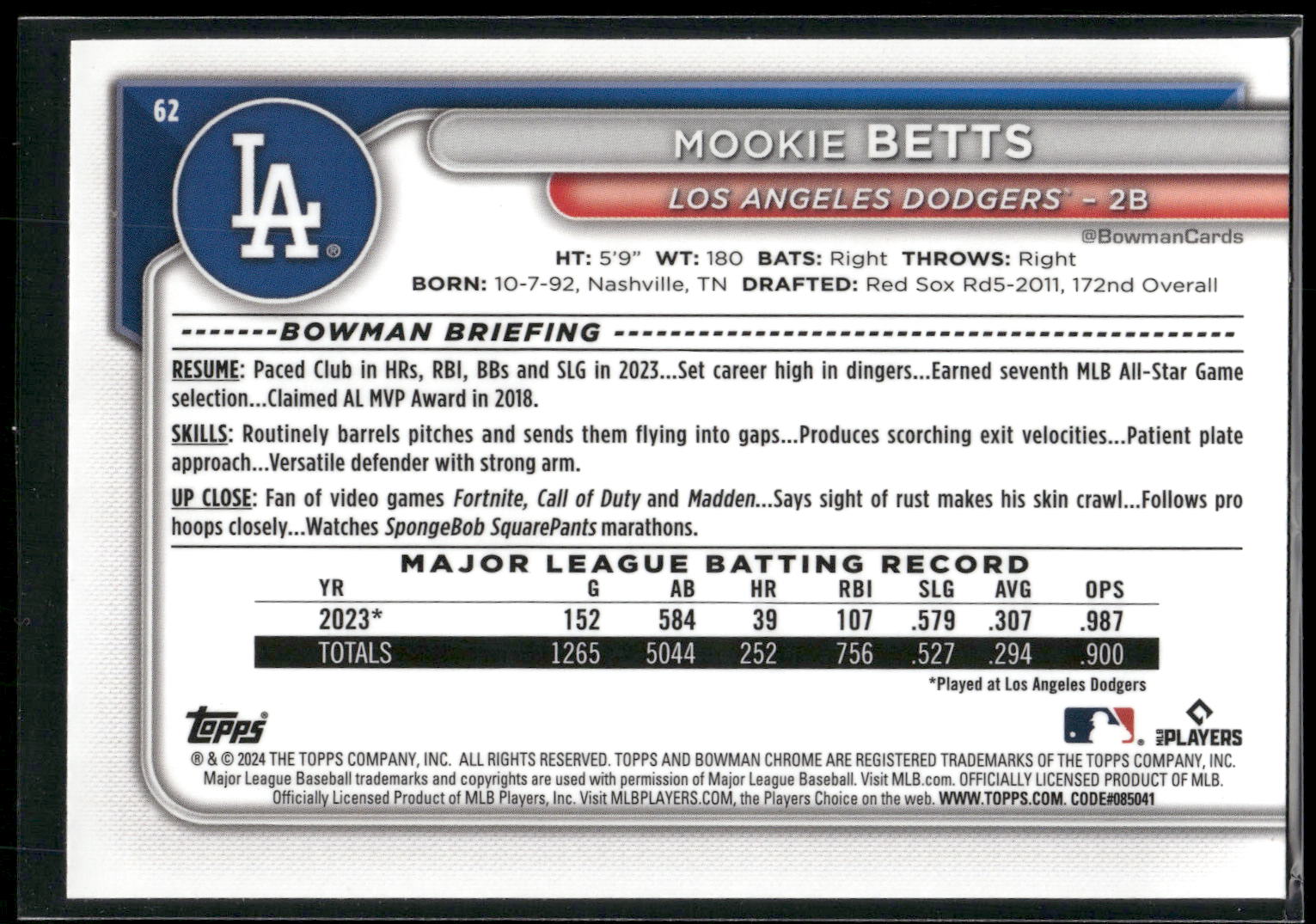2024 Bowman Chrome #62 Mookie Betts