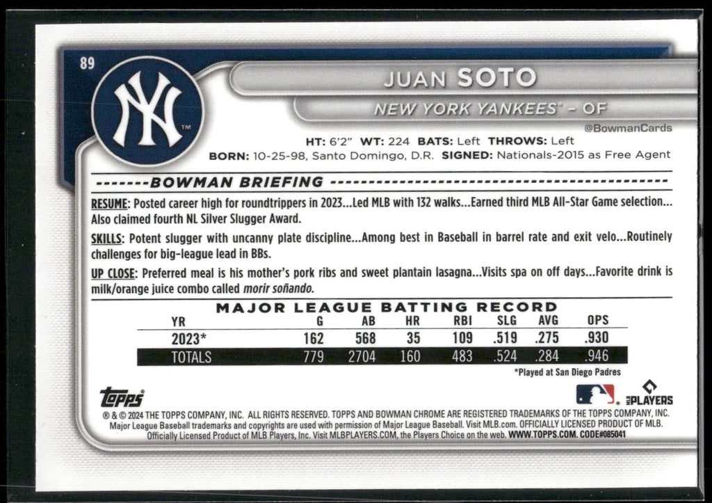 2024 Bowman Chrome #89 Juan Soto