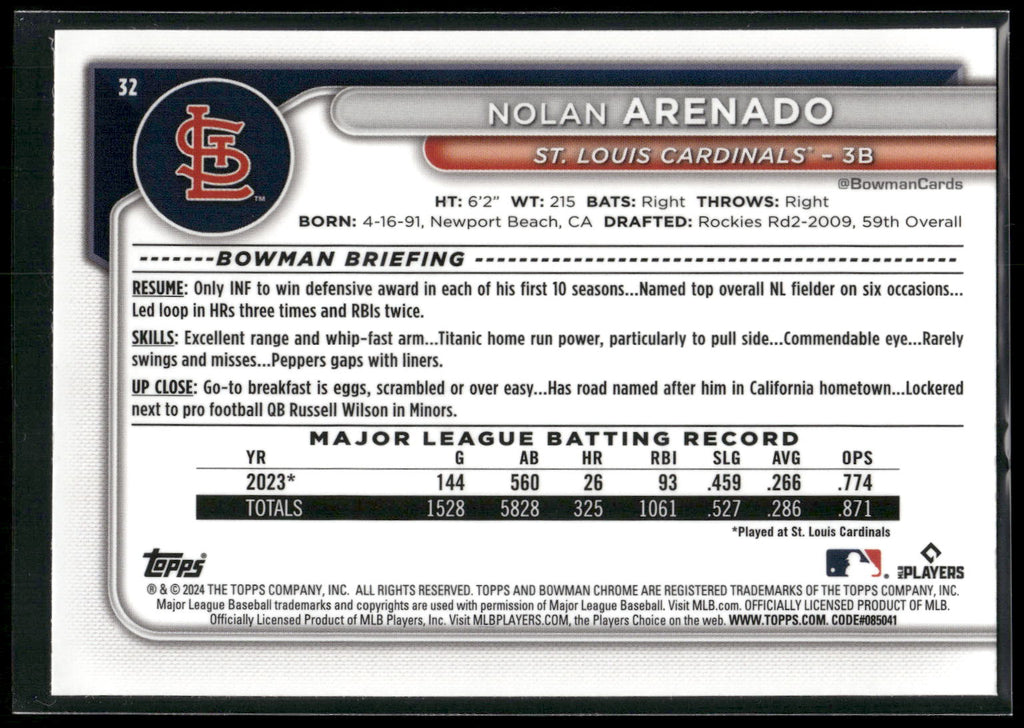 2024 Bowman Chrome #32 Nolan Arenado