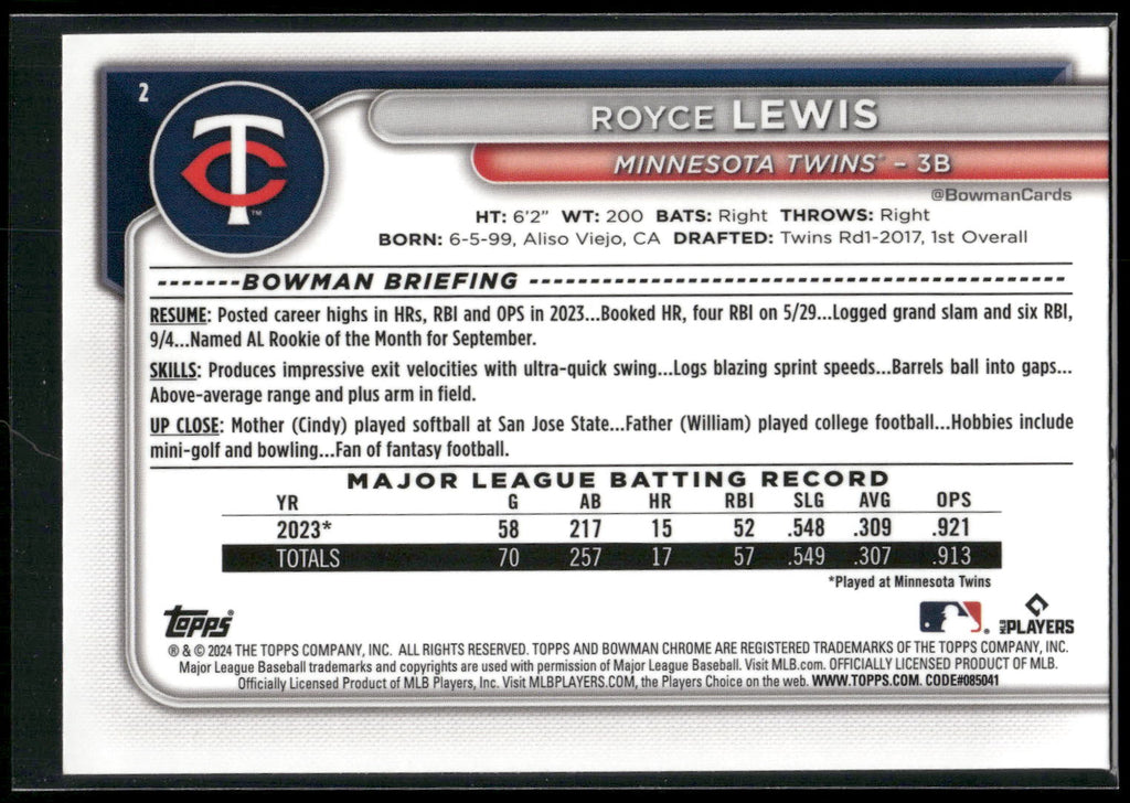 2024 Bowman Chrome #2 Royce Lewis