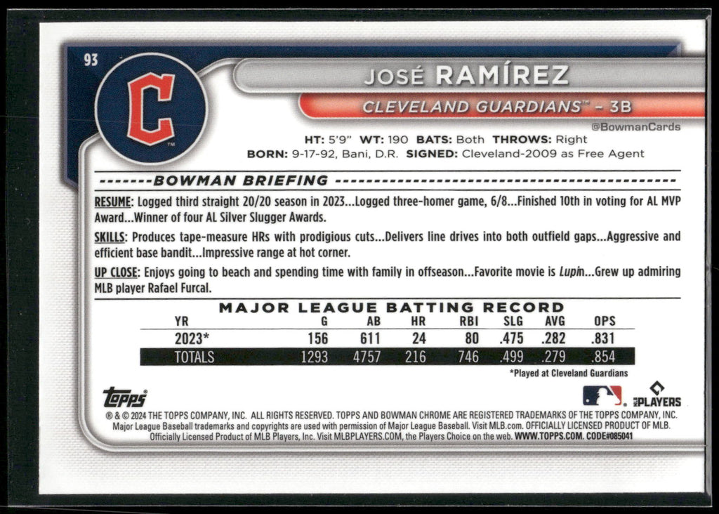 2024 Bowman Chrome #93 José Ramírez