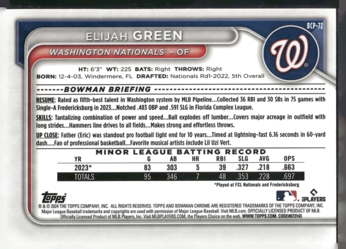 2024 Bowman #BCP-72 Elijah Green Chrome Prospects