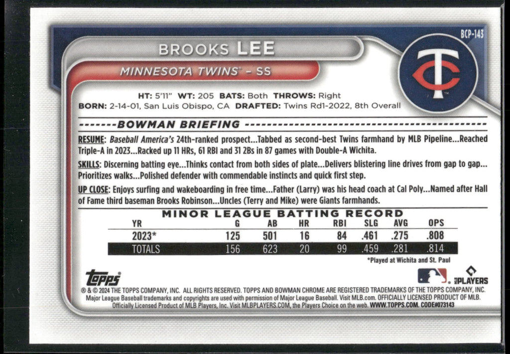 2024 Bowman #BCP-143 Brooks Lee Chrome Prospects