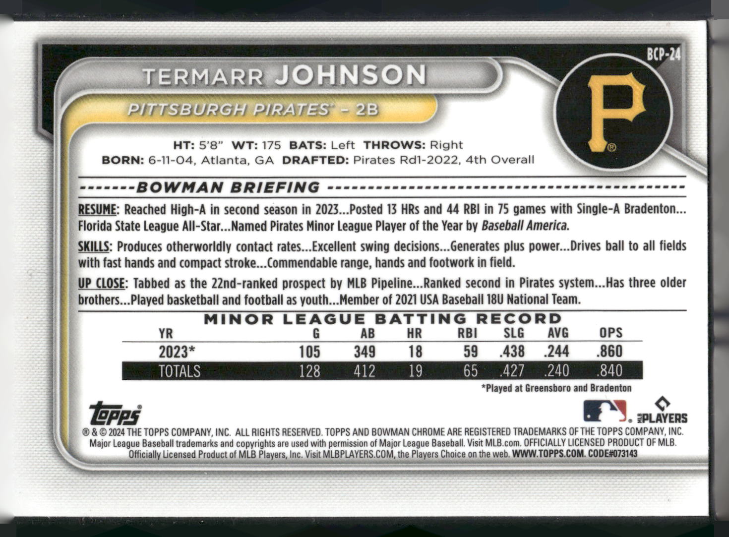 2024 Bowman #BCP-24 Termarr Johnson Chrome Prospects