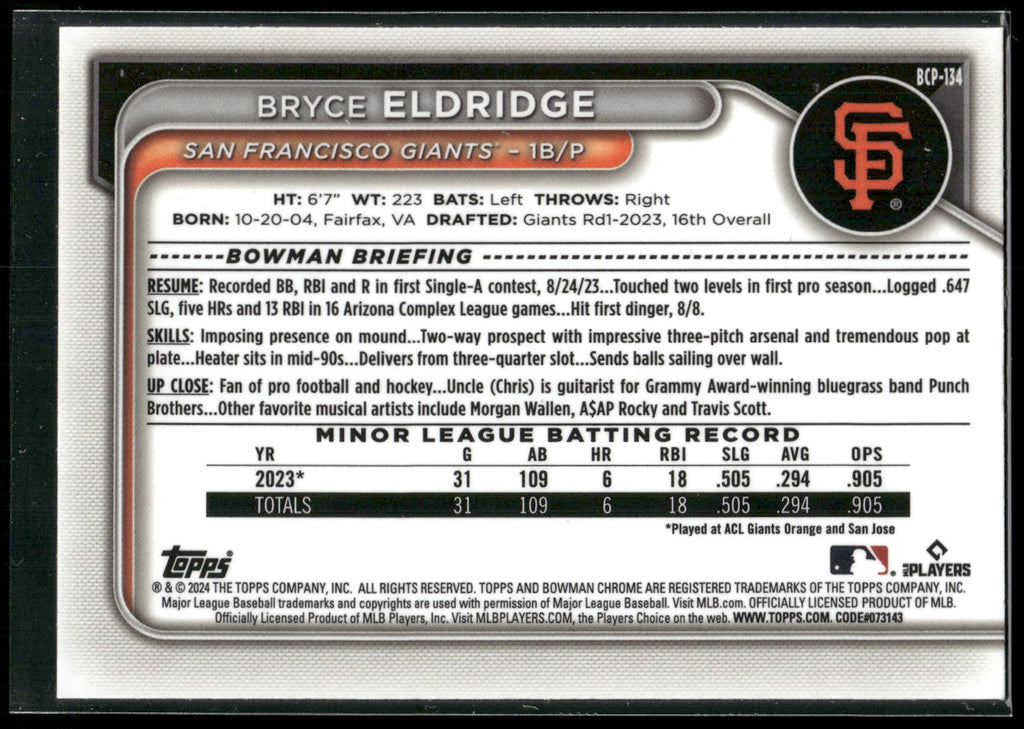 2024 Bowman #BCP-134 Bryce Eldridge Chrome Prospects