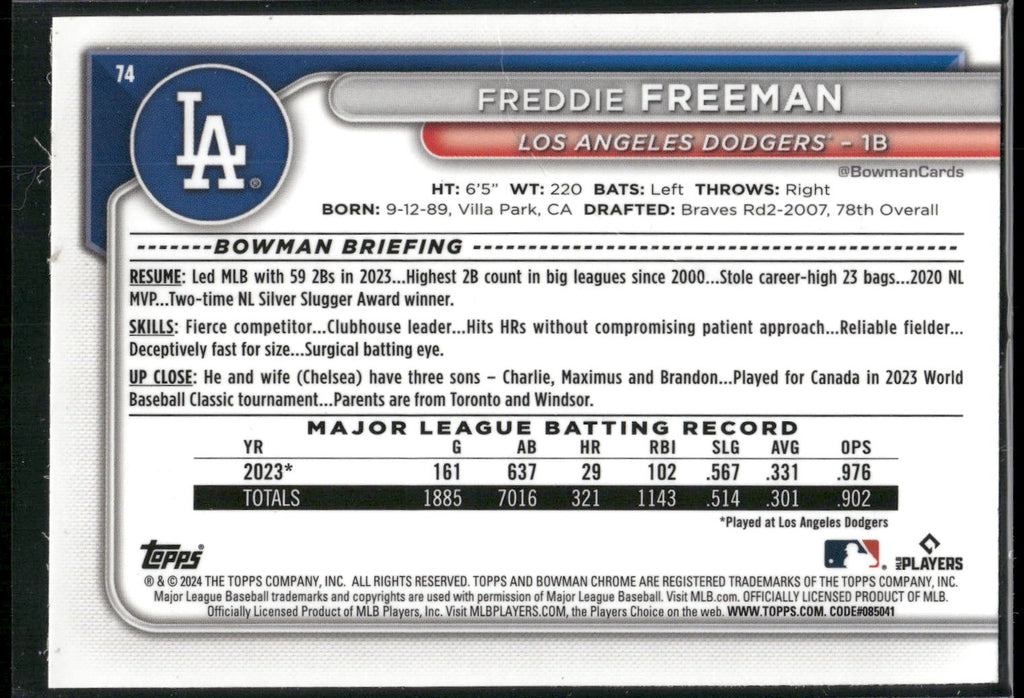2024 Bowman Chrome #74 Freddie Freeman