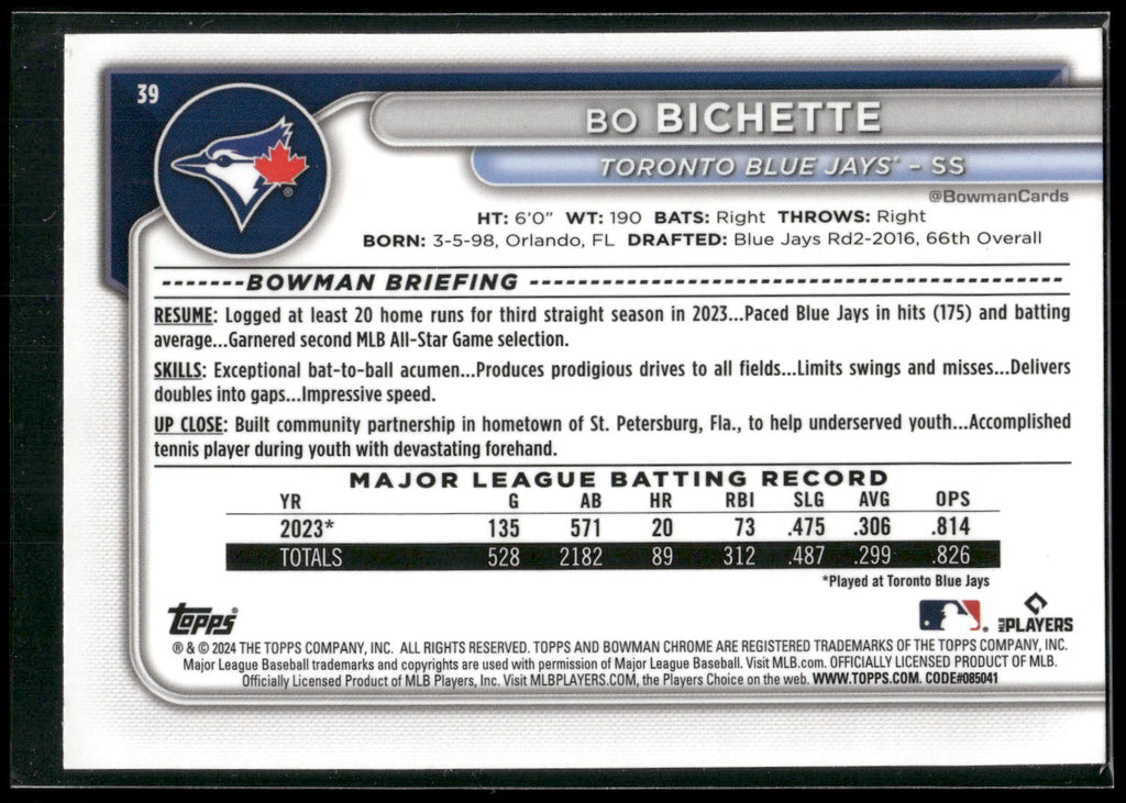 2024 Bowman Chrome #39 Bo Bichette