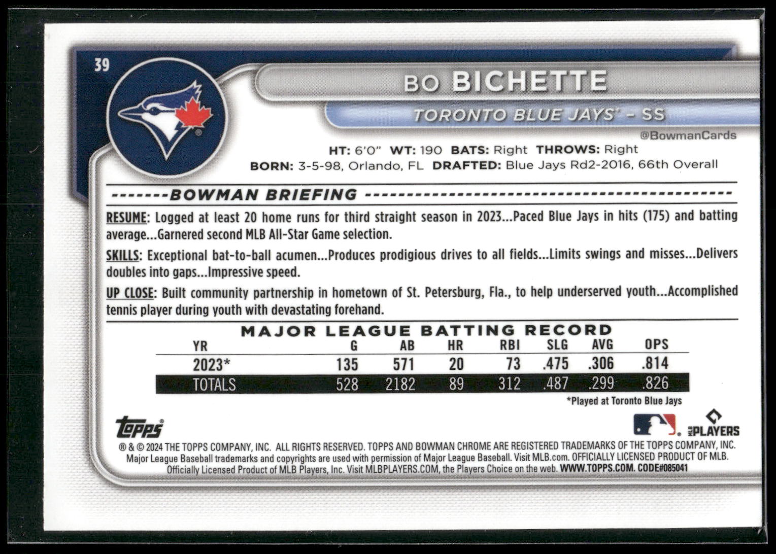 2024 Bowman Chrome #39 Bo Bichette