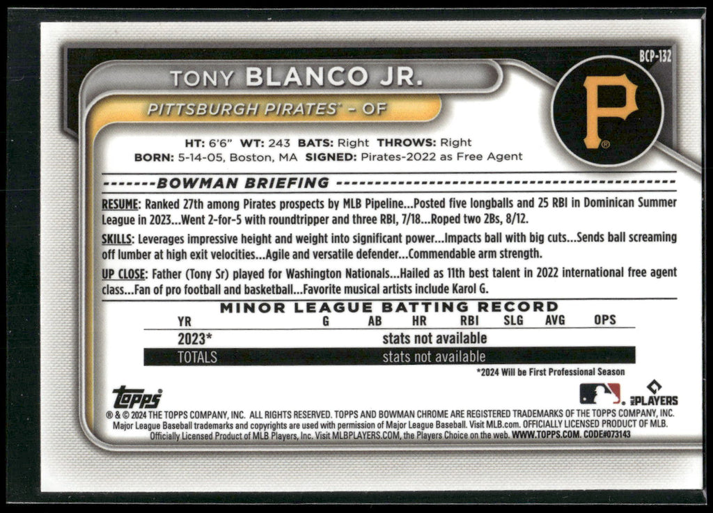 2024 Bowman #BCP-132 Tony Blanco Jr. Chrome Prospects