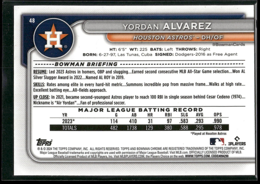 2024 Bowman Chrome #48 Yordan Alvarez Mojo Refractors