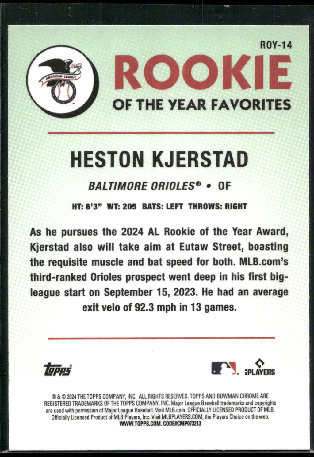 2024 Bowman #ROY-14 Heston Kjerstad Rookie of the Year Favorites