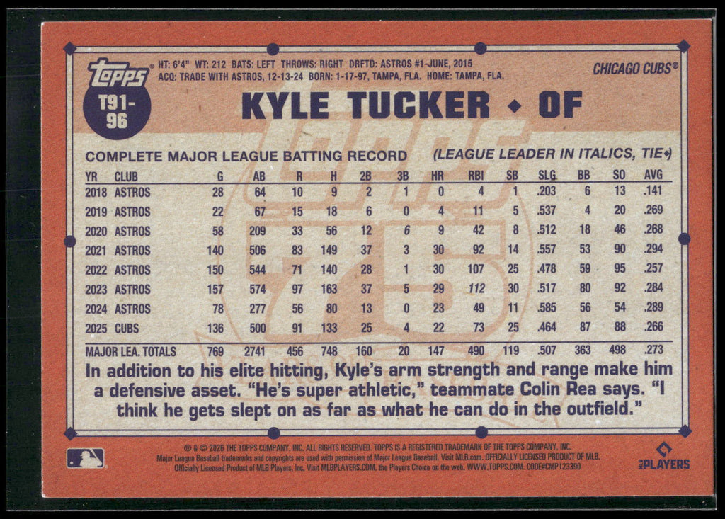 2026 Topps #T91-96 Kyle Tucker 1991 Topps Baseball 35th Anniversary (Series One)