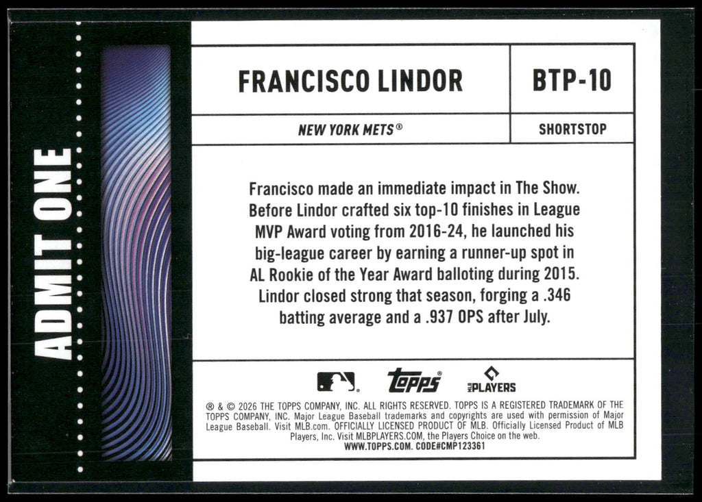 2026 Topps #BTP-10 Francisco Lindor Big Ticket Players