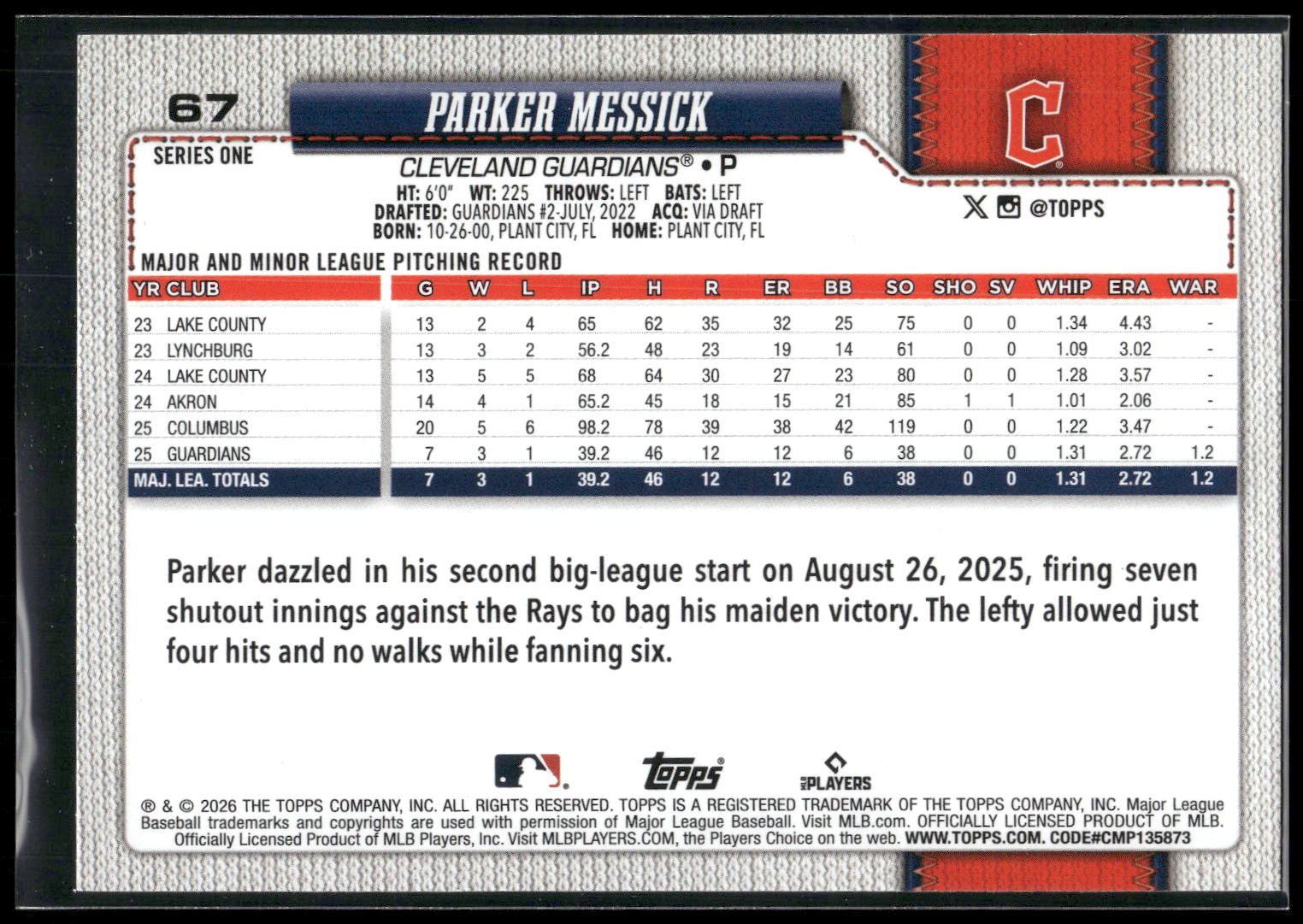 2026 Topps #67 Parker Messick Holiday
