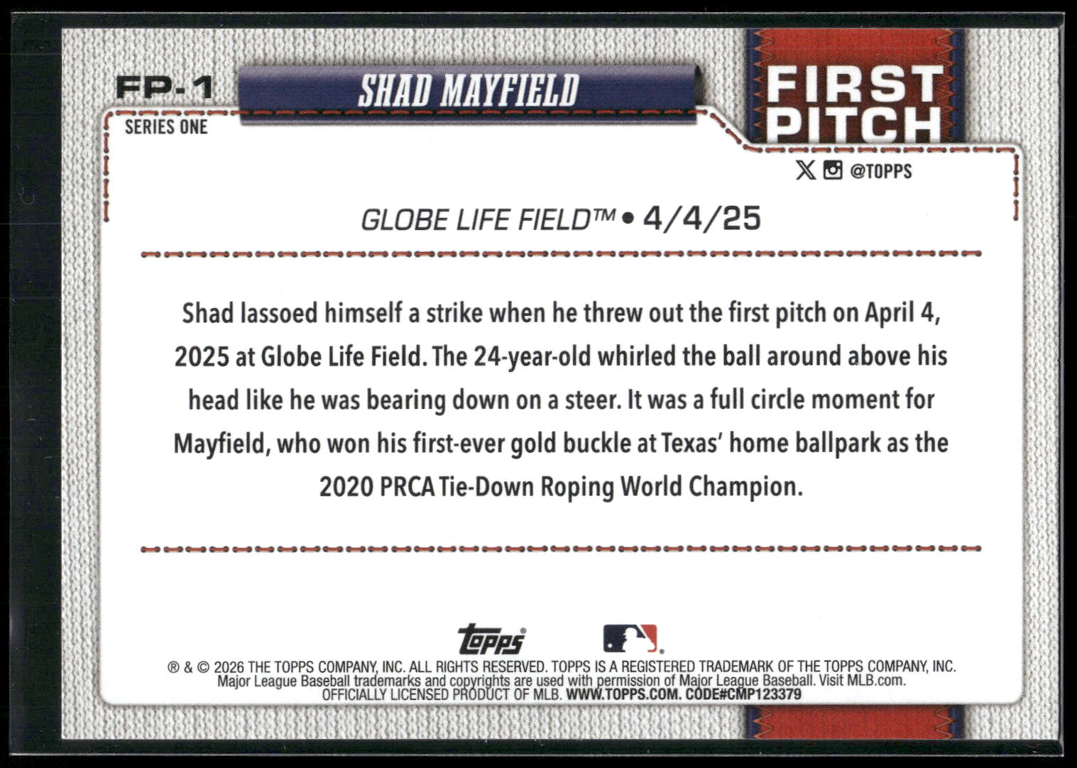 2026 Topps #FP-1 Shad Mayfield First Pitch