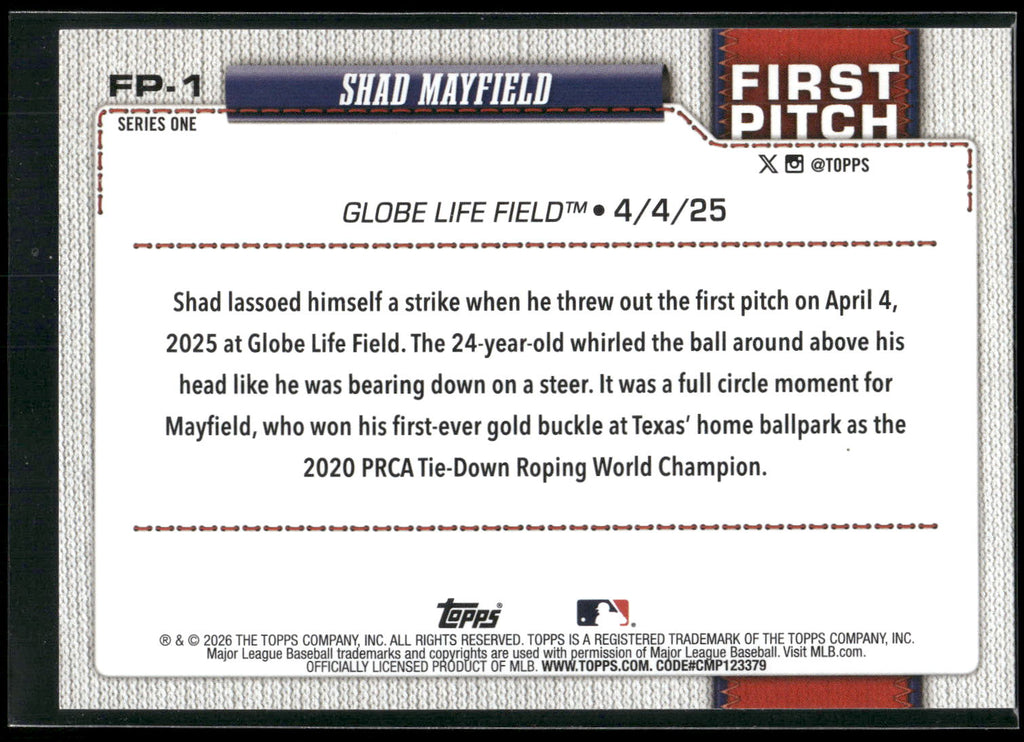 2026 Topps #FP-1 Shad Mayfield First Pitch