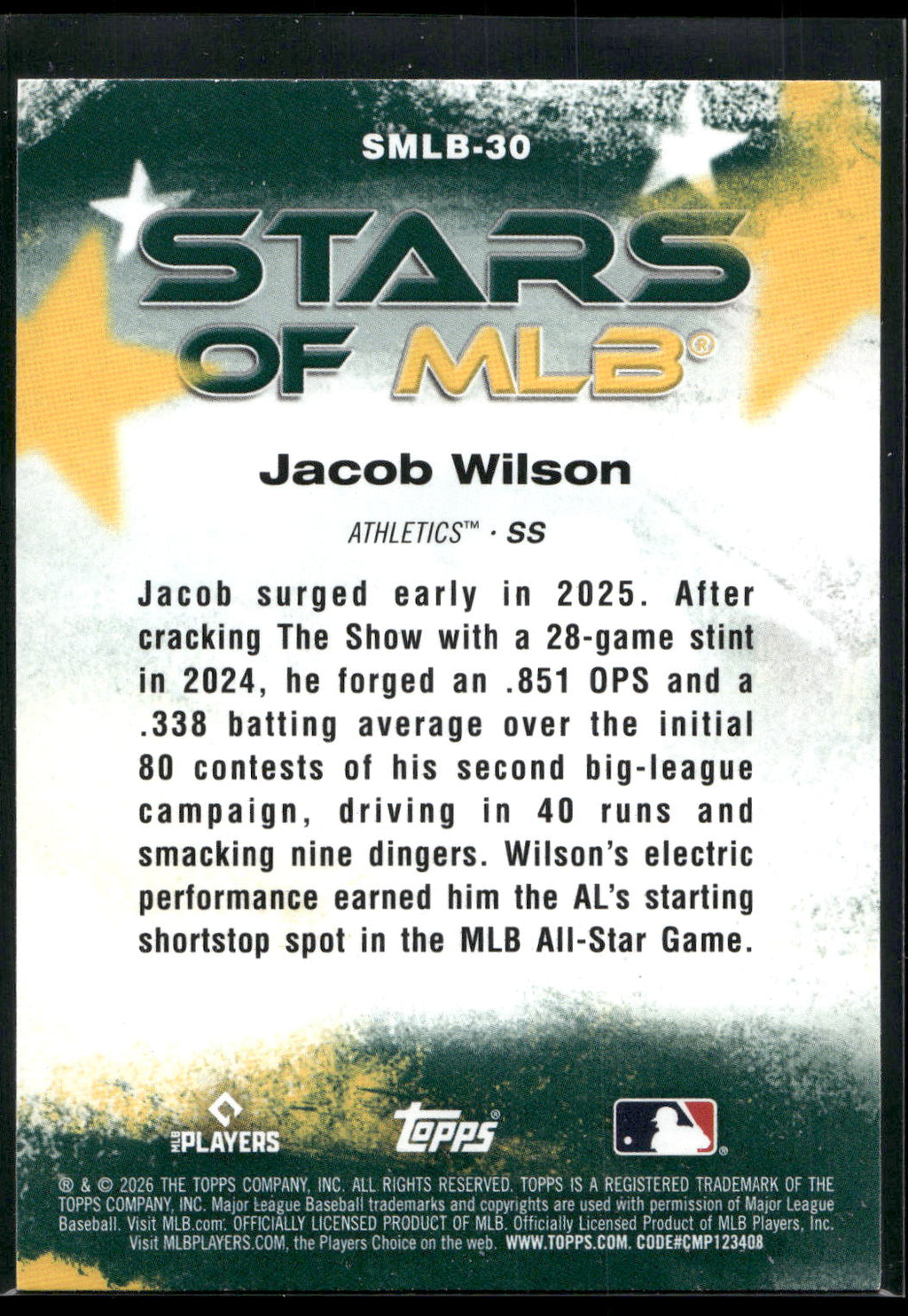 2026 Topps #SMLB-30 Jacob Wilson Stars of MLB
