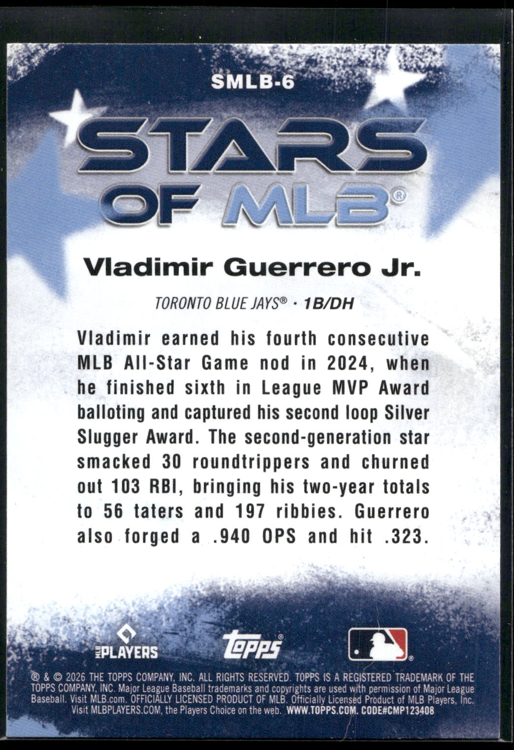 2026 Topps #SMLB-6 Vladimir Guerrero Jr. Stars of MLB
