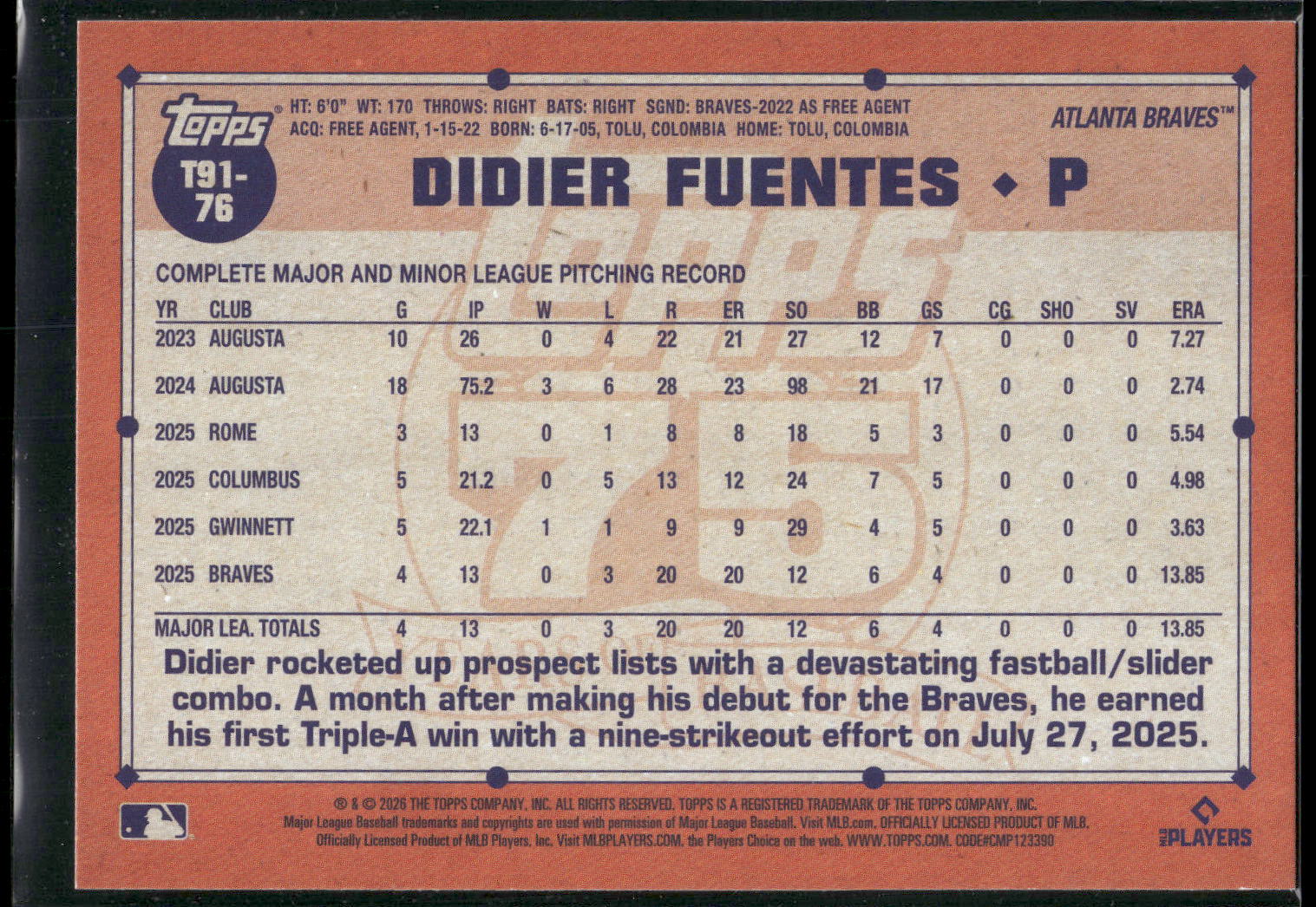 2026 Topps #T91-76 Didier Fuentes