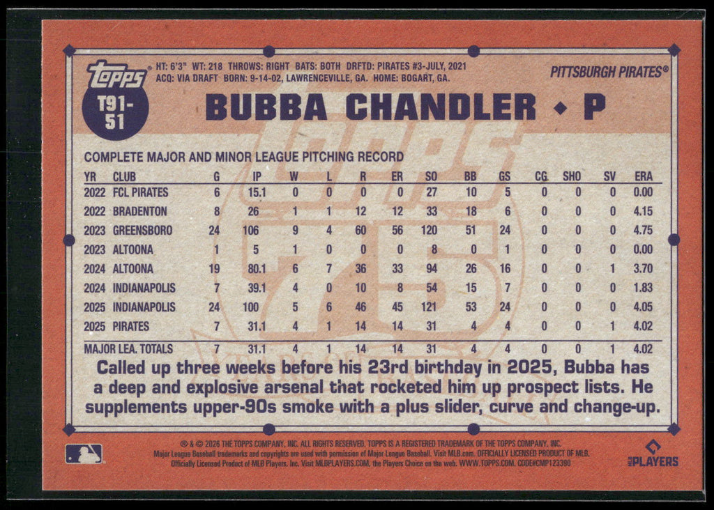2026 Topps #T91-51 Bubba Chandler