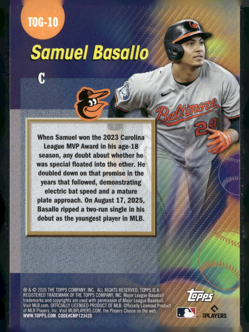 2026 Topps #TOG-10 Samuel Basallo Titans of the Game