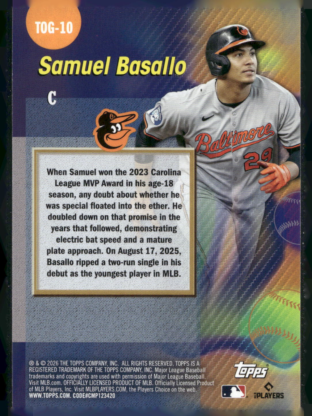 2026 Topps #TOG-10 Samuel Basallo Titans of the Game