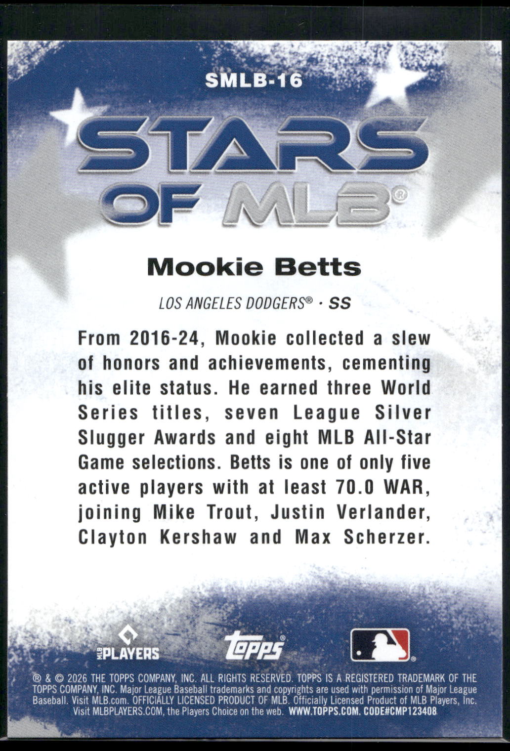 2026 Topps #SMLB-16 Mookie Betts Stars of MLB