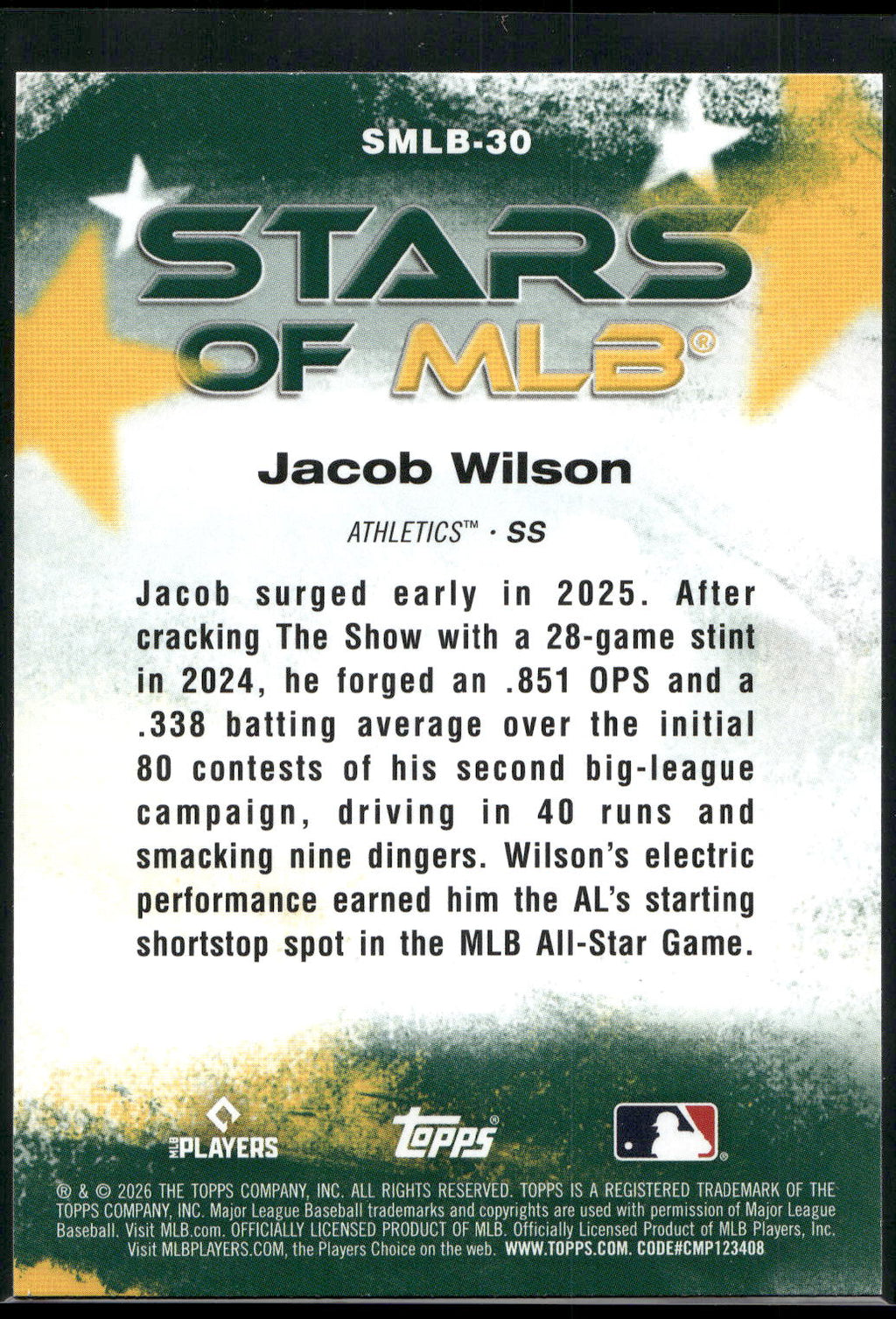 2026 Topps #SMLB-30 Jacob Wilson Stars of MLB