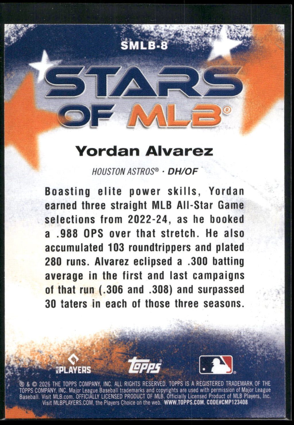 2026 Topps #SMLB-8 Yordan Alvarez Stars of MLB