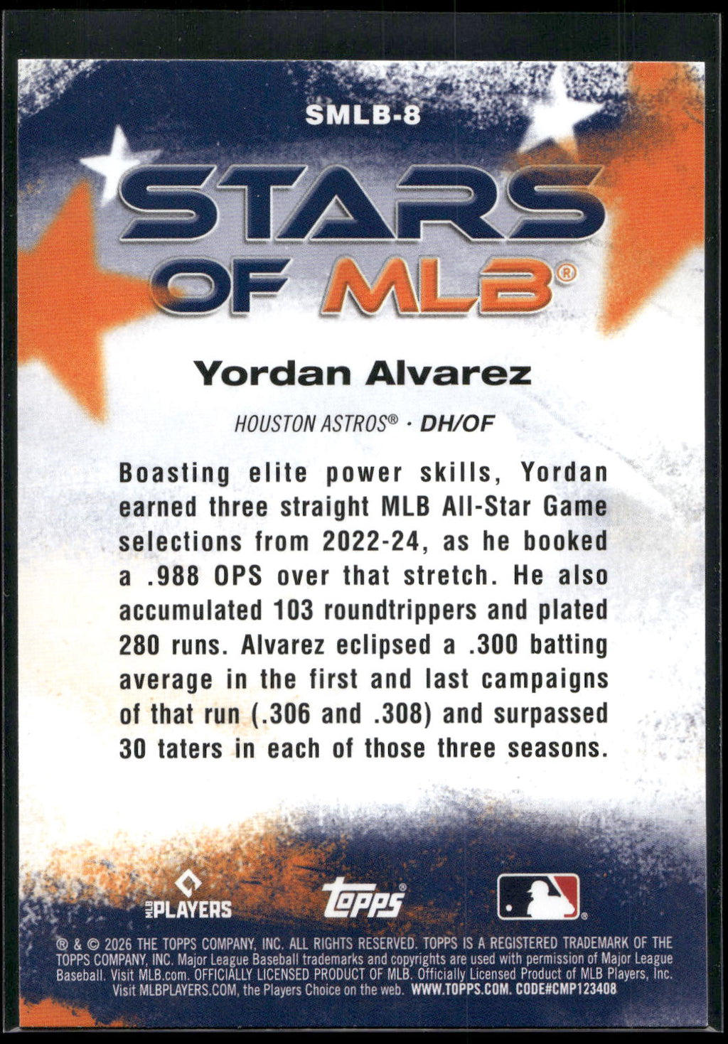 2026 Topps #SMLB-8 Yordan Alvarez Stars of MLB