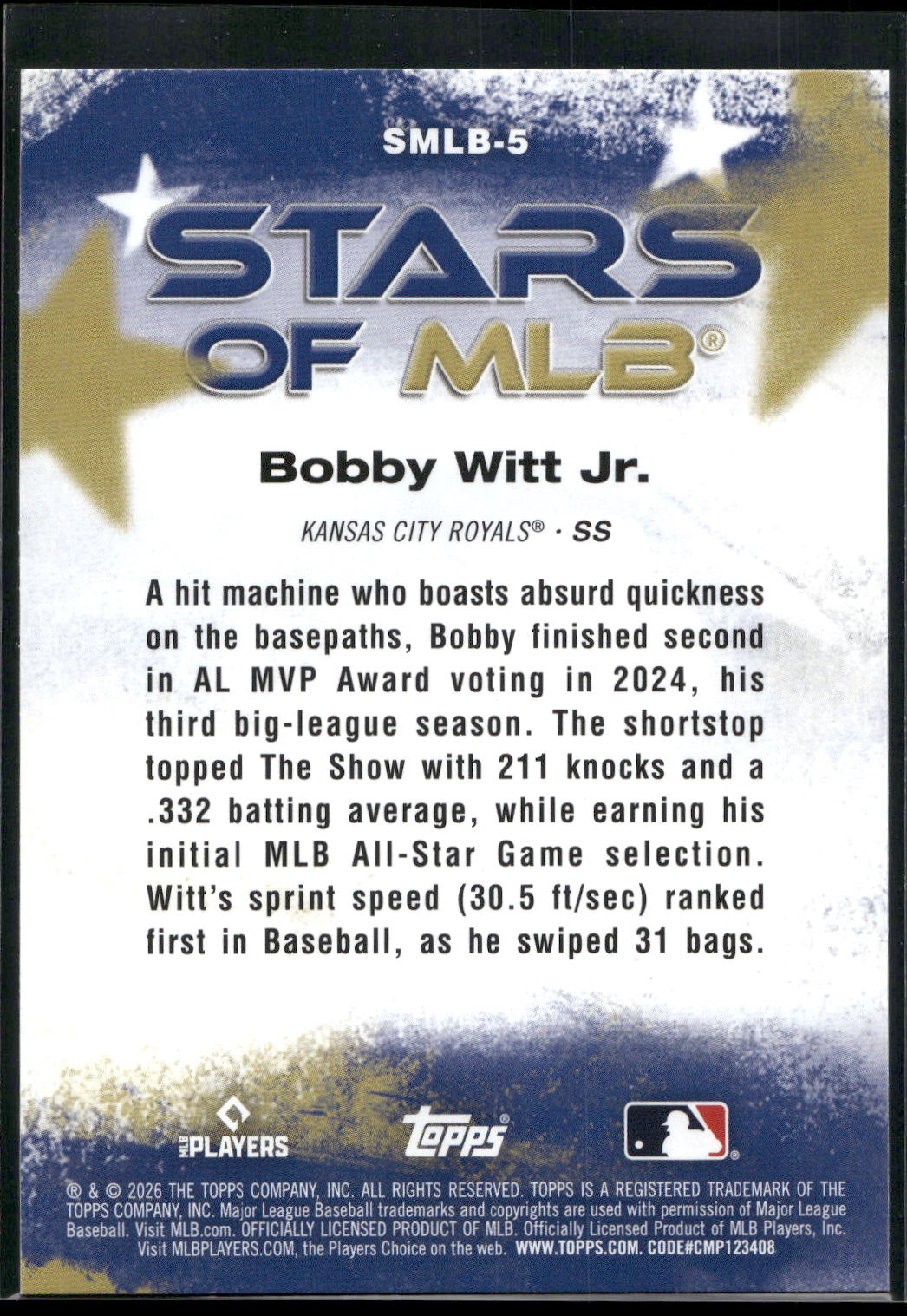 2026 Topps #SMLB-5 Bobby Witt Jr. Stars of MLB