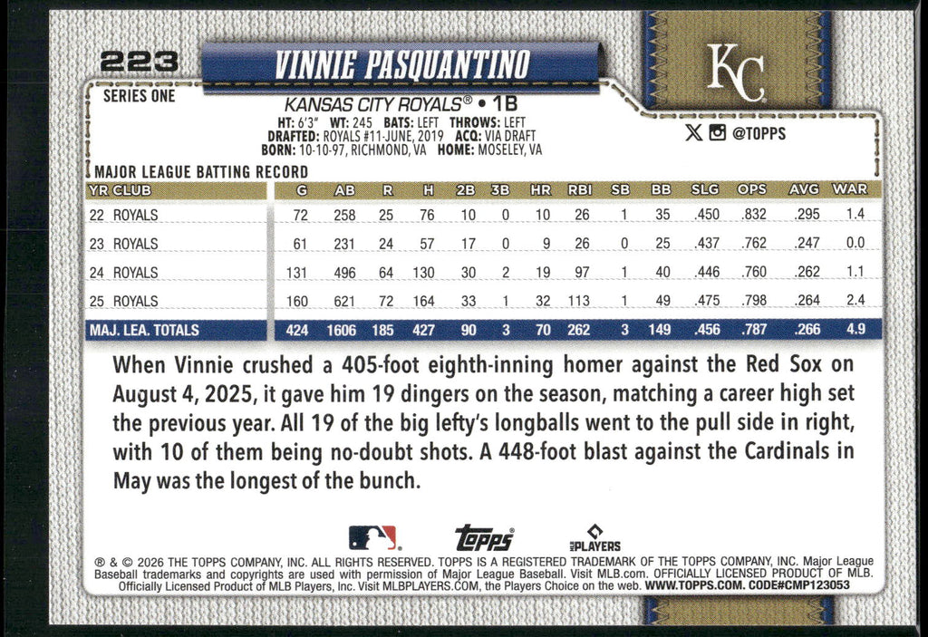 2026 Topps #223 Vinnie Pasquantino Silver Crackle Foil